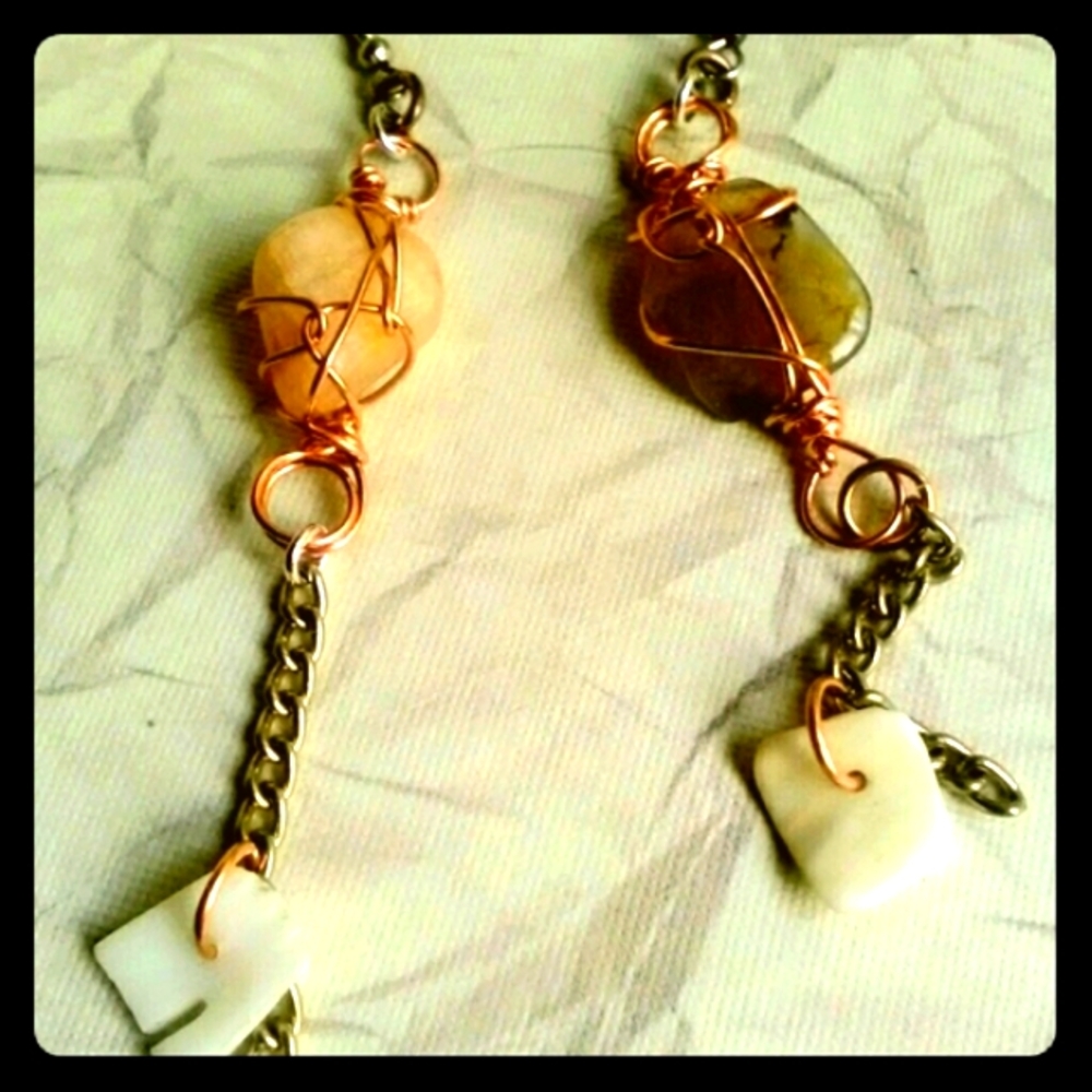 Handmade Stone & Chain Earrings, Beach Jewelry